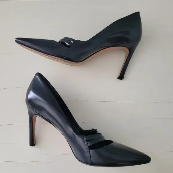 Via Spiga Black Patent Leather Stiletto Heels Double Buckle Pumps 9.5 - Picture 11 of 14